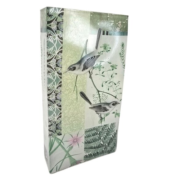 Green Glass Vase Botanical & Bird-Themed Rectangular Box Shape JE352 - Picture 1 of 10